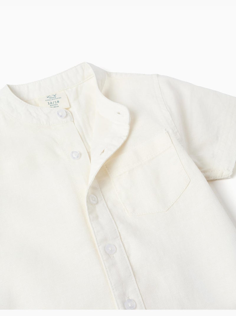 Chemise à manches courtes en lin et coton avec poche Blanc - Kiabi