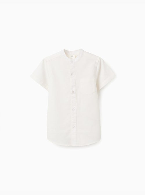 Chemise à manches courtes en lin et coton avec poche - Kiabi