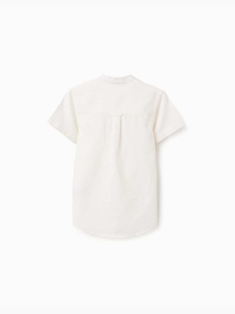 Chemise à manches courtes en lin et coton avec poche Blanc - Kiabi