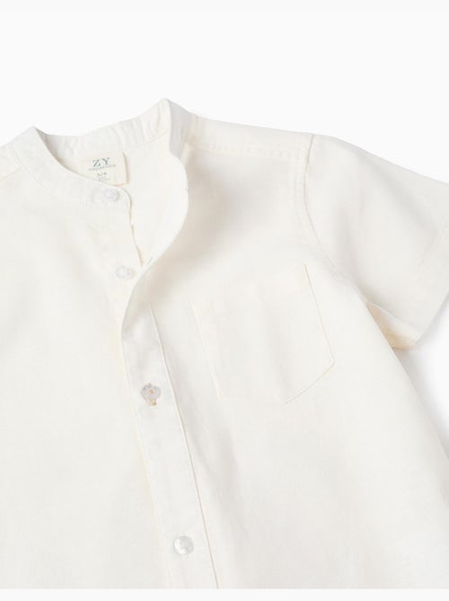 Chemise à manches courtes en lin et coton avec poche - Kiabi