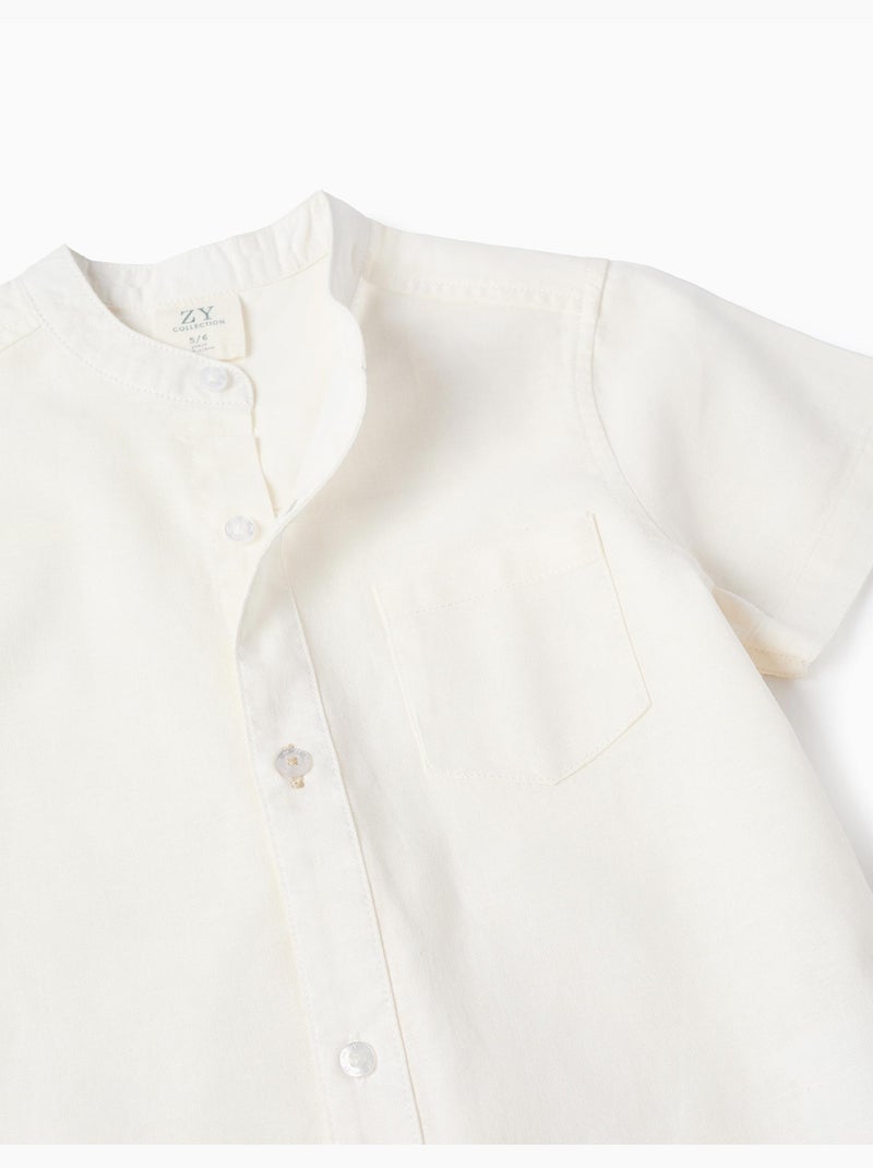 Chemise à manches courtes en lin et coton avec poche Blanc - Kiabi