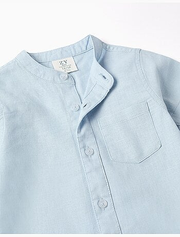 Chemise à manches courtes en lin et coton avec poche