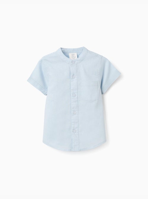 Chemise à manches courtes en lin et coton avec poche - Kiabi