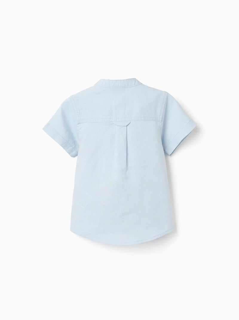 Chemise à manches courtes en lin et coton avec poche Bleu clair - Kiabi