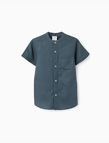 Chemise à manches courtes en lin et coton avec poche