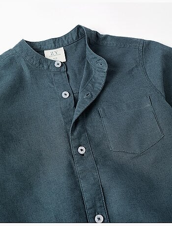 Chemise à manches courtes en lin et coton avec poche