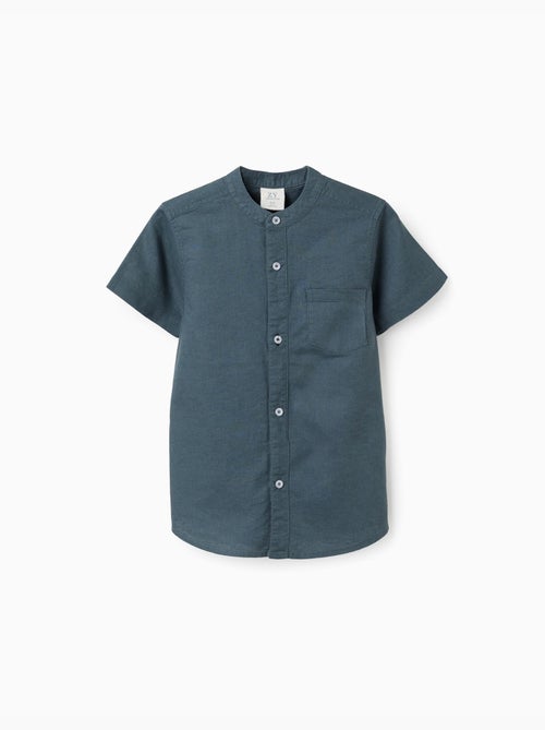 Chemise à manches courtes en lin et coton avec poche - Kiabi