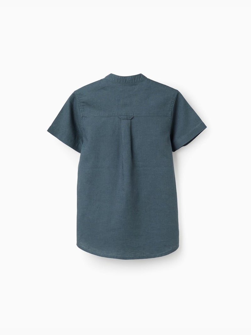 Chemise à manches courtes en lin et coton avec poche Bleu foncé - Kiabi