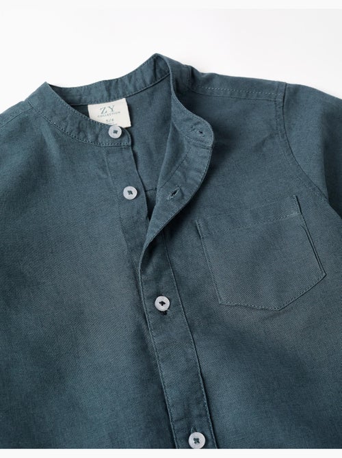 Chemise à manches courtes en lin et coton avec poche - Kiabi
