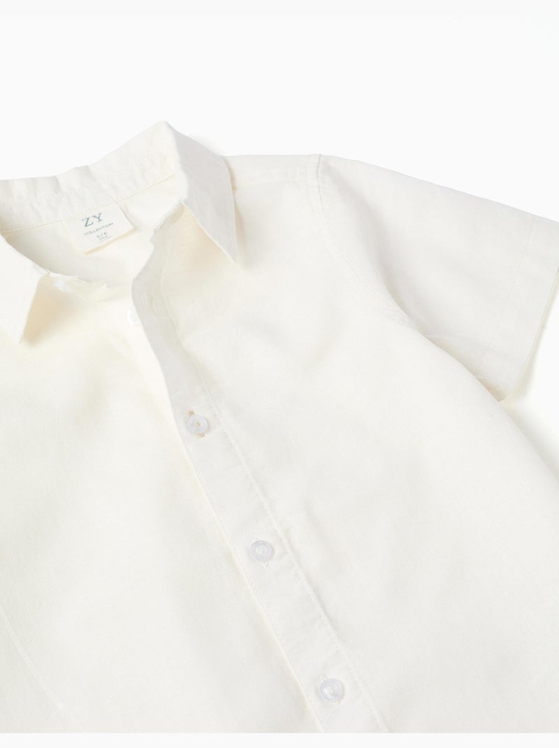 Chemise à manches courtes en lin et coton Blanc - Kiabi