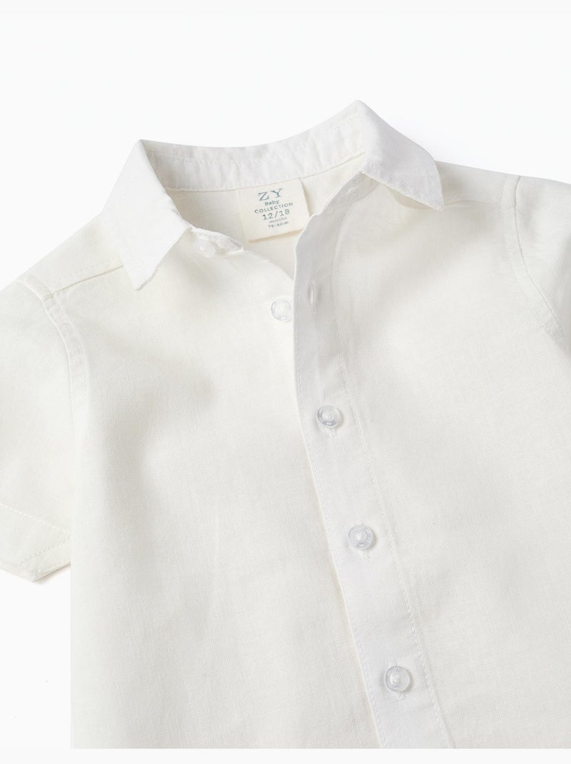 Chemise à manches courtes en lin et coton Blanc - Kiabi