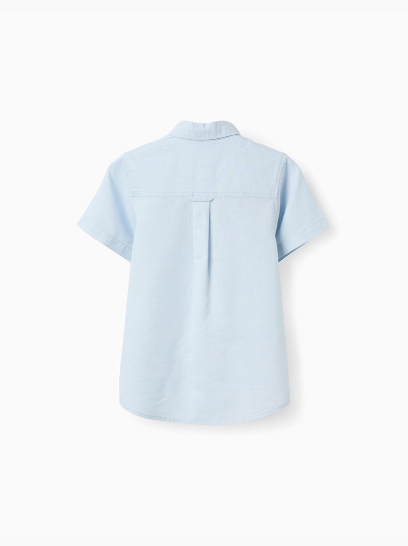 Chemise à manches courtes en lin et coton Bleu clair - Kiabi