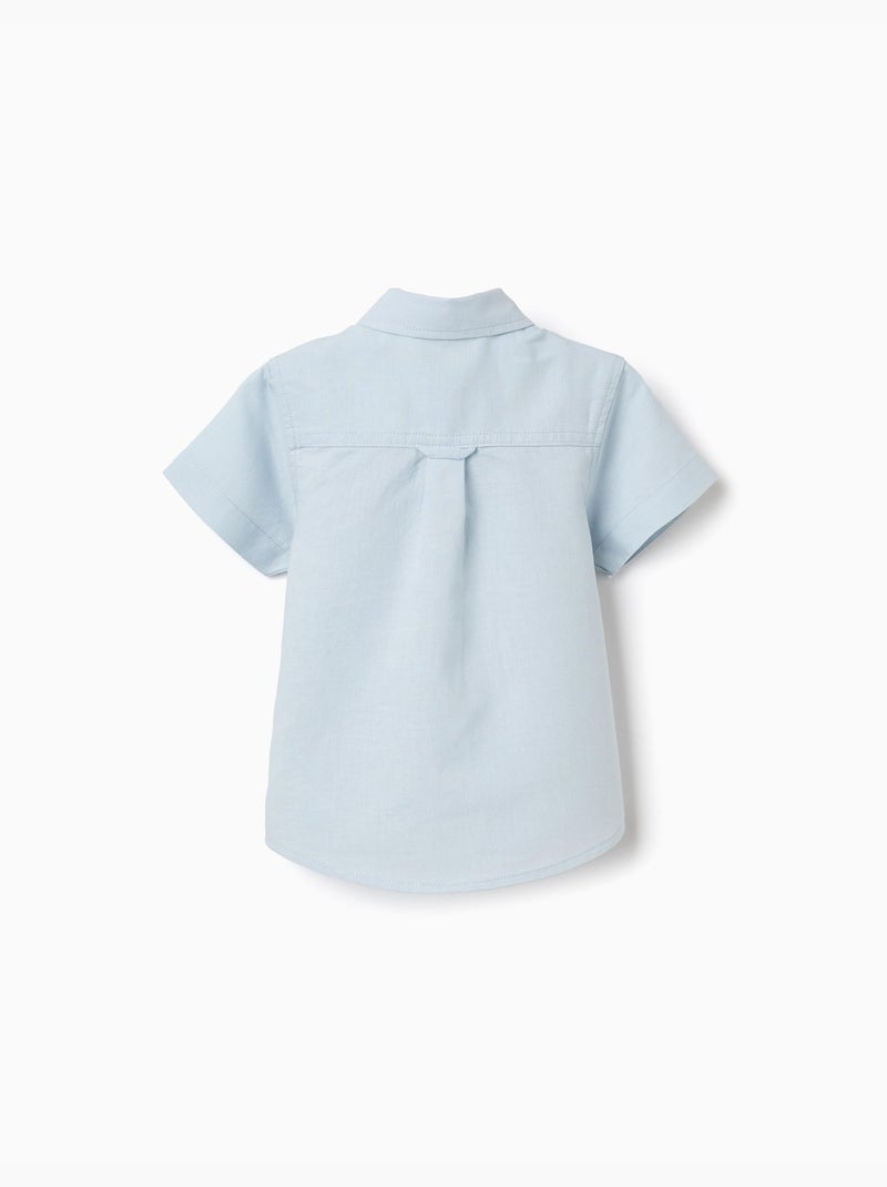 Chemise à manches courtes en lin et coton Bleu clair - Kiabi