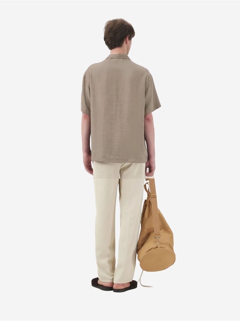 Chemise à manches courtes en lin mélangé avec fermeture boutonnée giesto Kaki - Kiabi