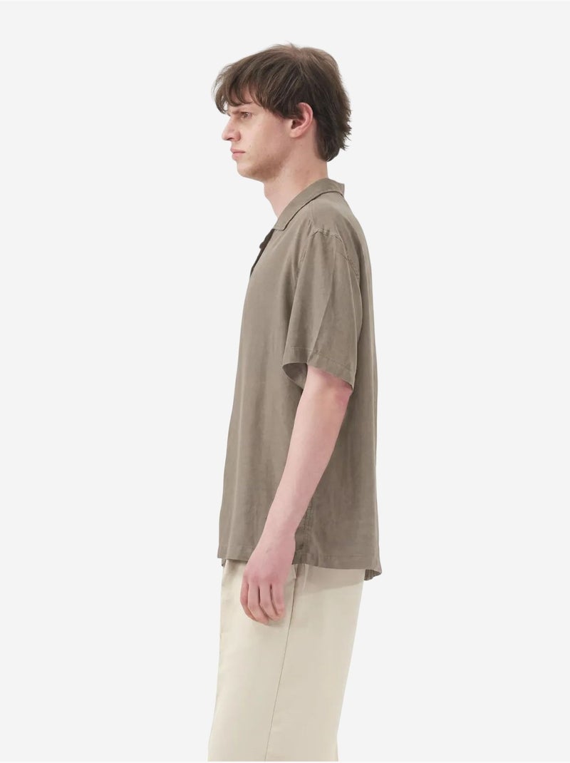 Chemise à manches courtes en lin mélangé avec fermeture boutonnée giesto Kaki - Kiabi