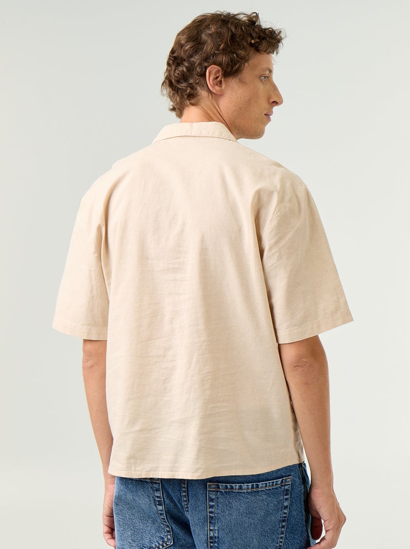 Chemise à manches courtes en lin mélangé avec poche poitrine Blanc - Kiabi