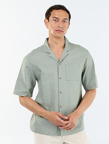 Chemise à manches courtes en lin mélangé avec poche poitrine