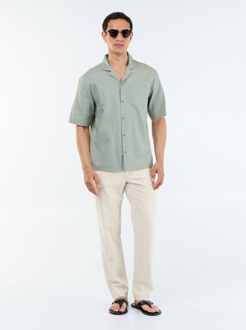 Chemise à manches courtes en lin mélangé avec poche poitrine - Kiabi