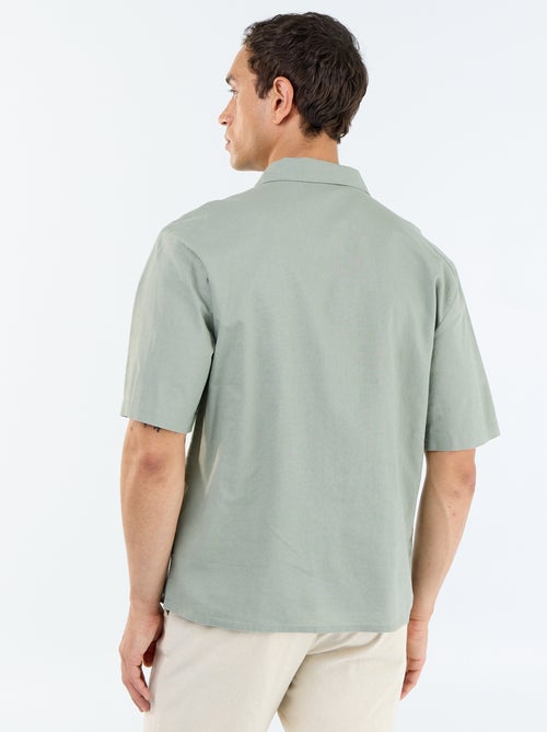 Chemise à manches courtes en lin mélangé avec poche poitrine - Kiabi