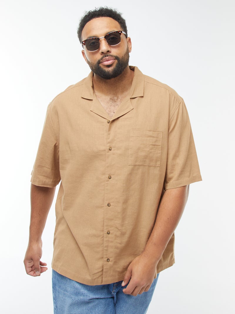 Chemise à manches courtes en lin mélangé Beige - Kiabi