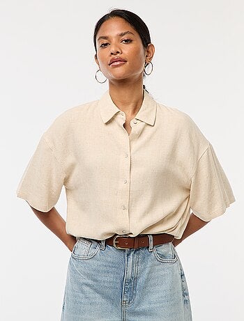 Chemise à manches courtes en lin mélangé