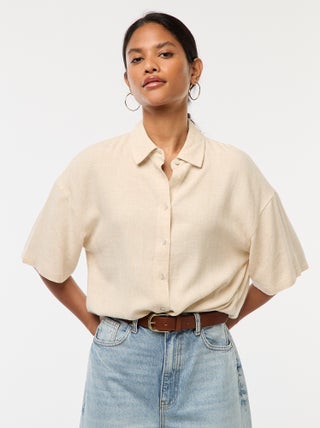 Chemise à manches courtes en lin mélangé