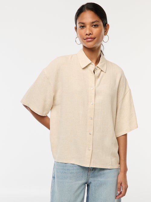Chemise à manches courtes en lin mélangé - Kiabi