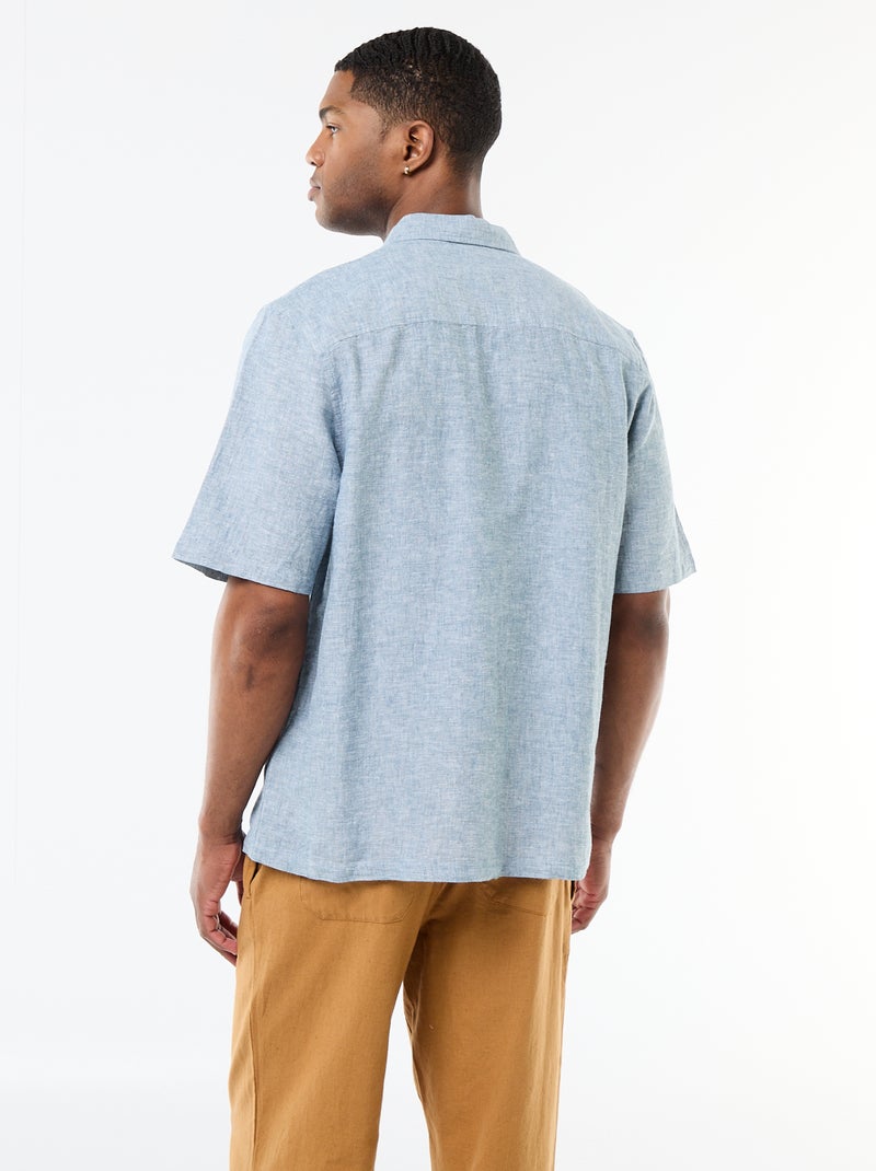 Chemise à manches courtes en lin mélangé Bleu ciel - Kiabi