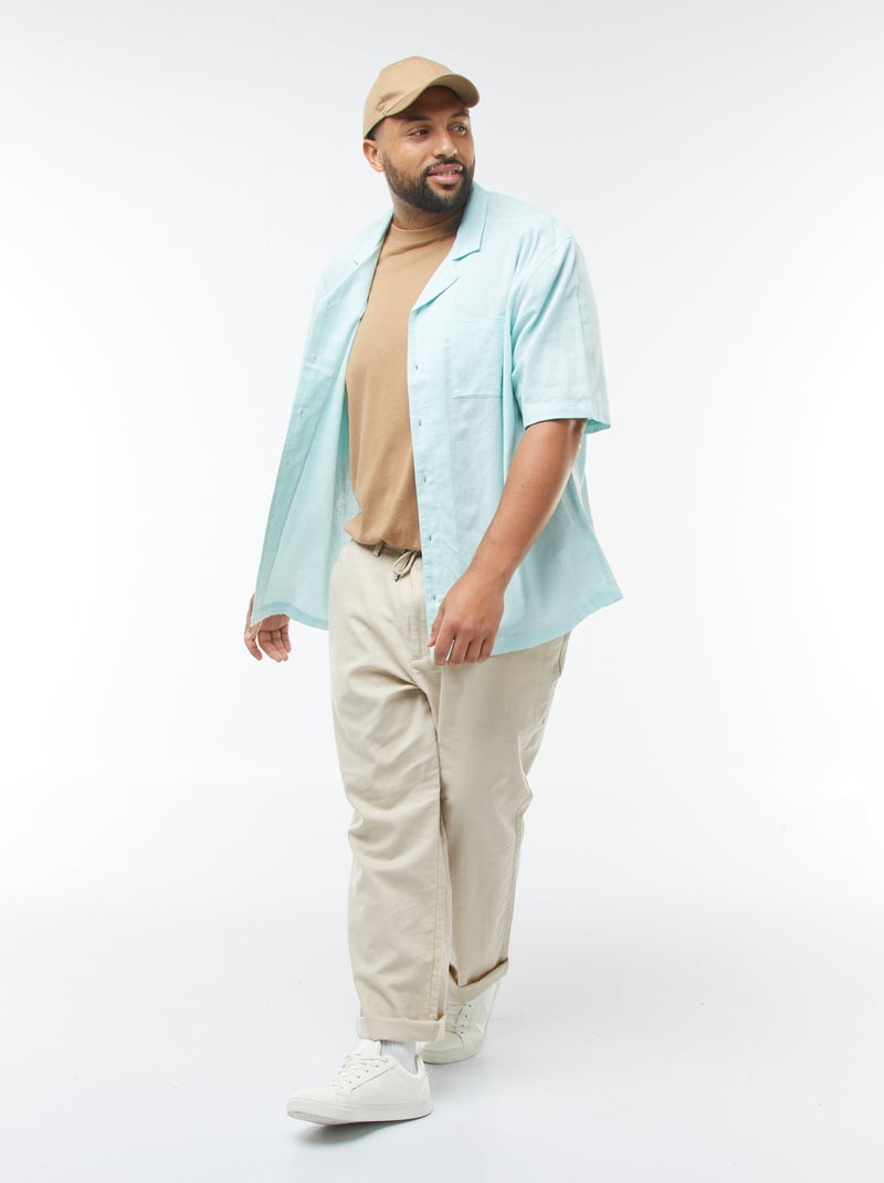 Chemise à manches courtes en lin mélangé Bleu - Kiabi