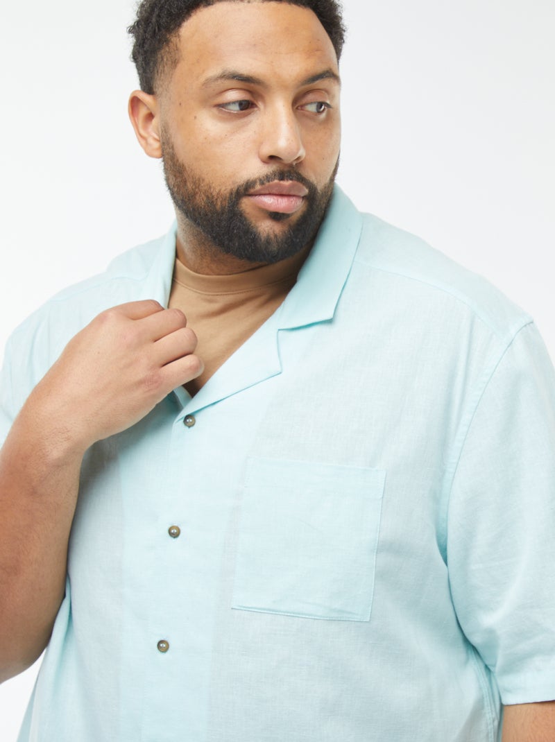 Chemise à manches courtes en lin mélangé Bleu - Kiabi
