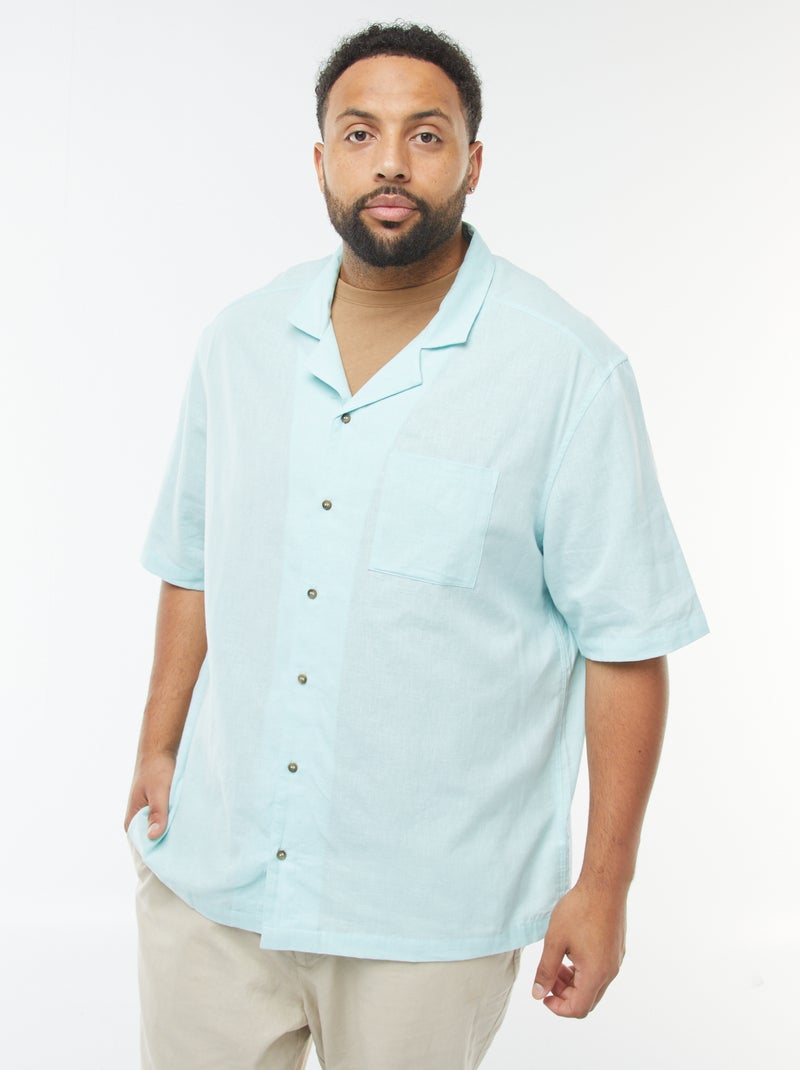 Chemise à manches courtes en lin mélangé Bleu - Kiabi