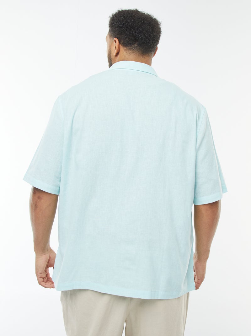 Chemise à manches courtes en lin mélangé Bleu - Kiabi