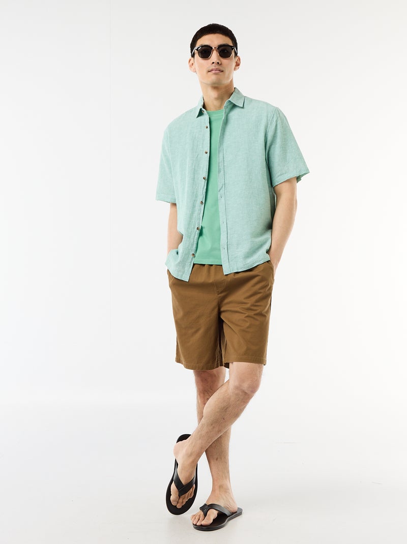 Chemise à manches courtes en lin mélangé Bleu - Kiabi