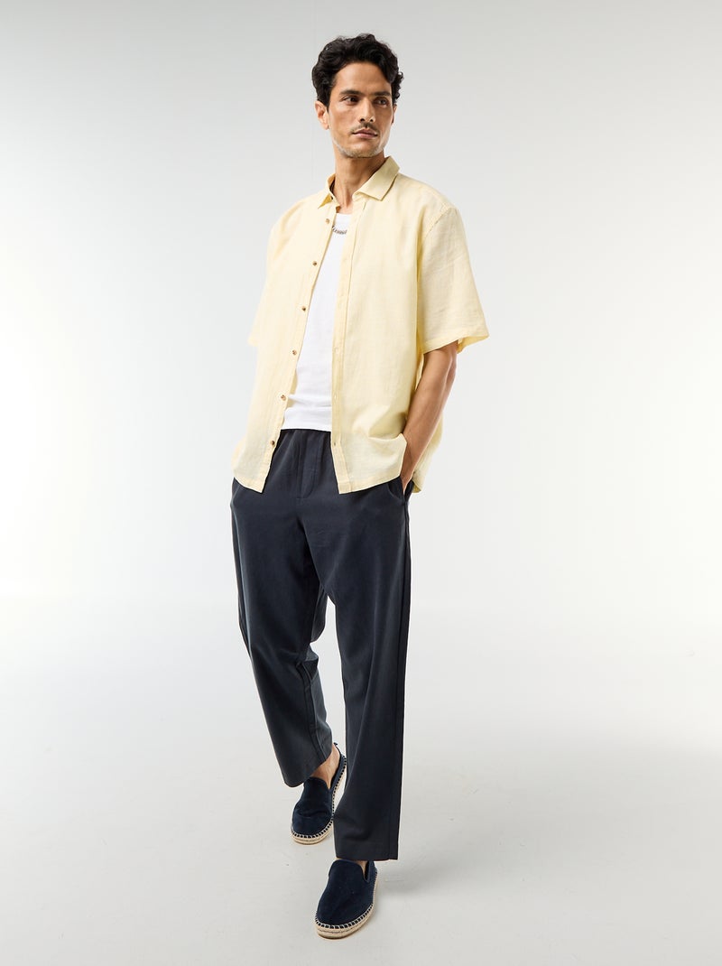Chemise à manches courtes en lin mélangé Jaune - Kiabi