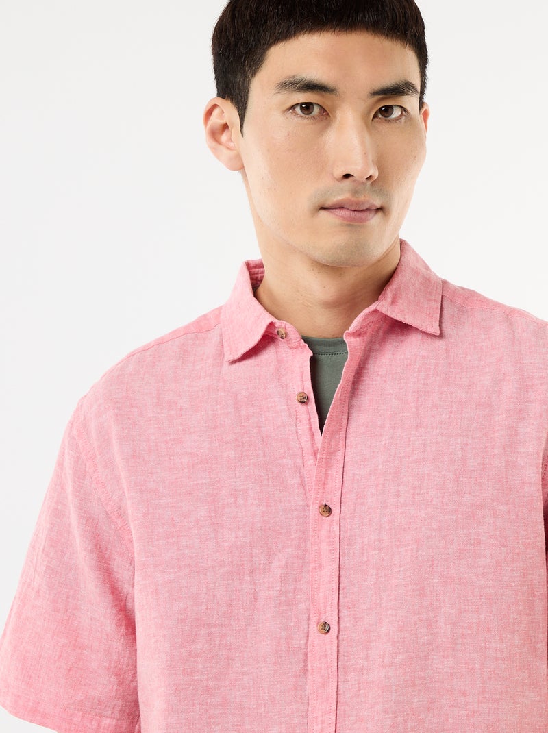 Chemise à manches courtes en lin mélangé Rose - Kiabi