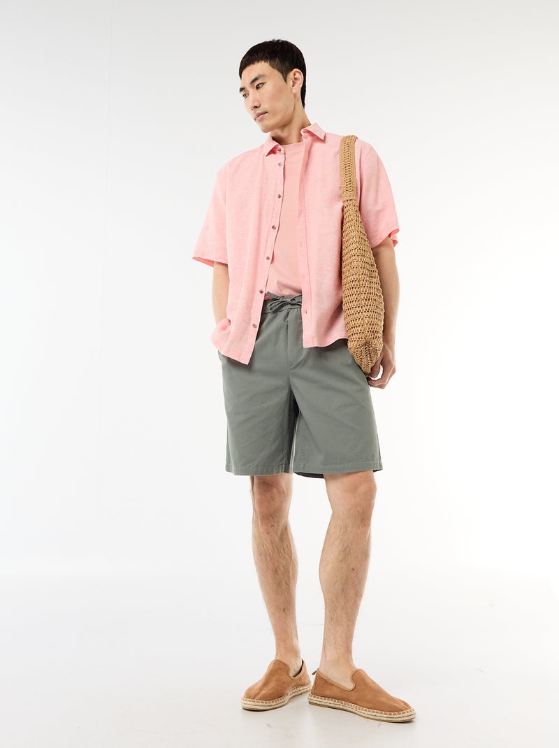 Chemise à manches courtes en lin mélangé Rose pâle - Kiabi