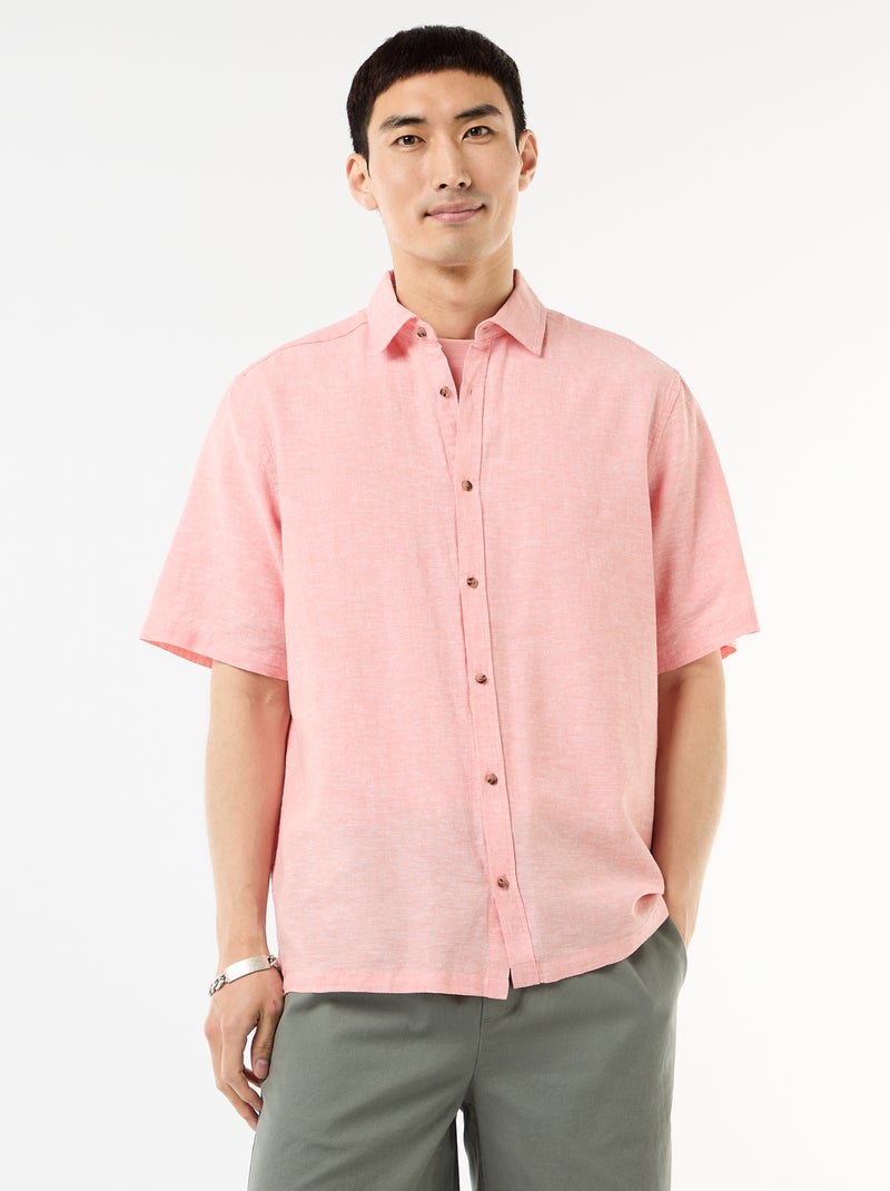 Chemise à manches courtes en lin mélangé Rose pâle - Kiabi