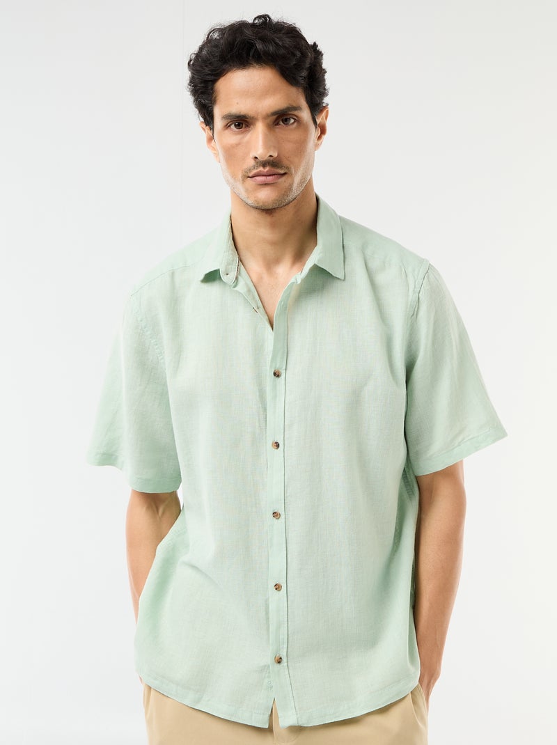 Chemise à manches courtes en lin mélangé Vert clair - Kiabi