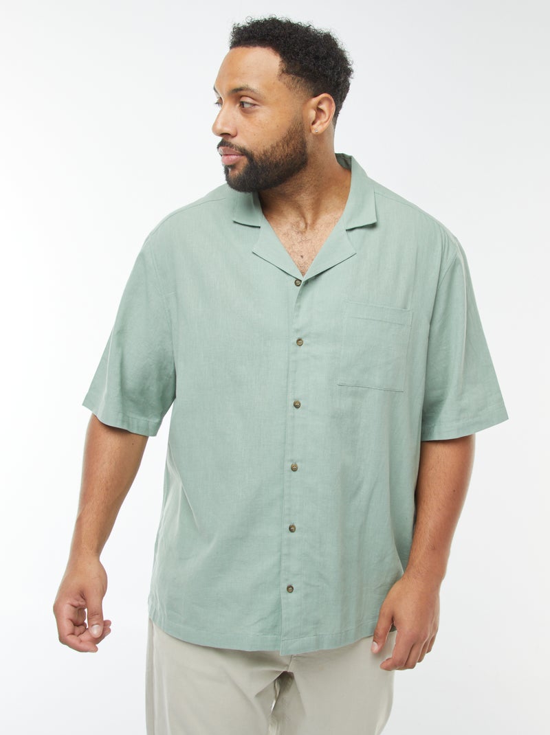 Chemise à manches courtes en lin mélangé Vert - Kiabi