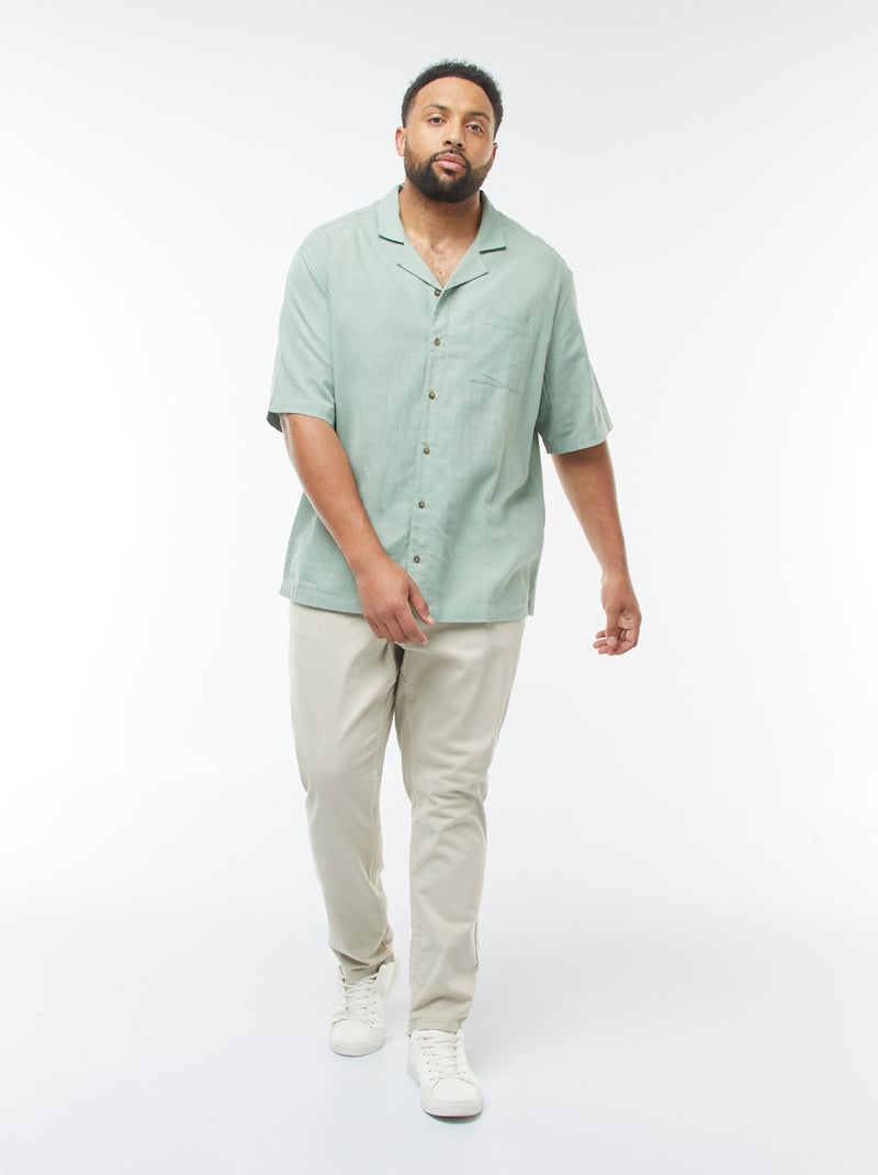 Chemise à manches courtes en lin mélangé Vert - Kiabi