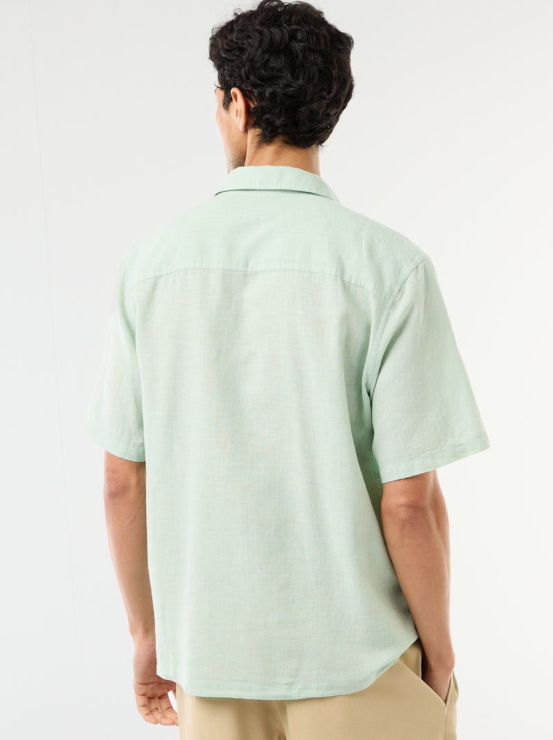 Chemise à manches courtes en lin mélangé Vert - Kiabi
