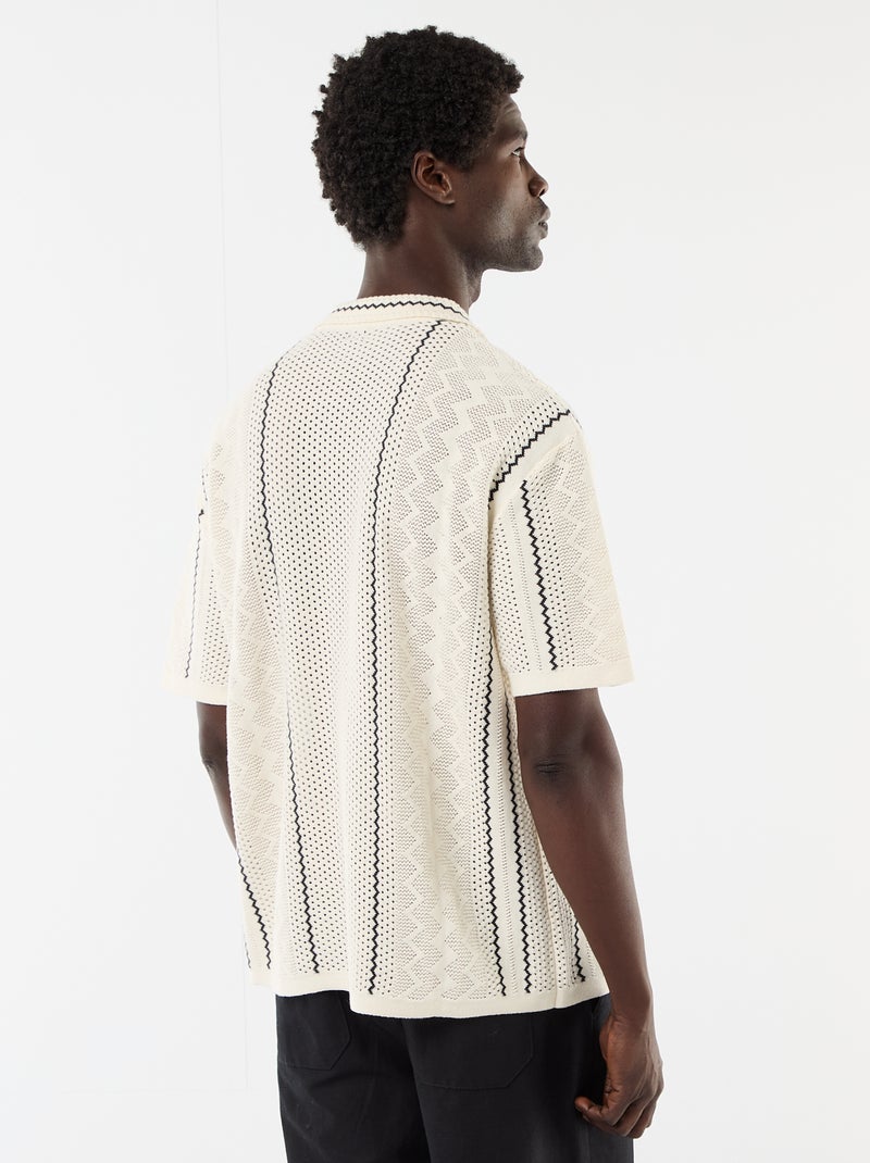 Chemise à manches courtes en maille fantaisie Beige - Kiabi