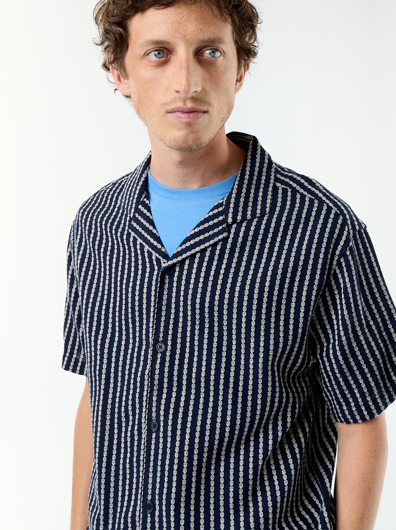 Chemise à manches courtes en maille fantaisie Bleu - Kiabi