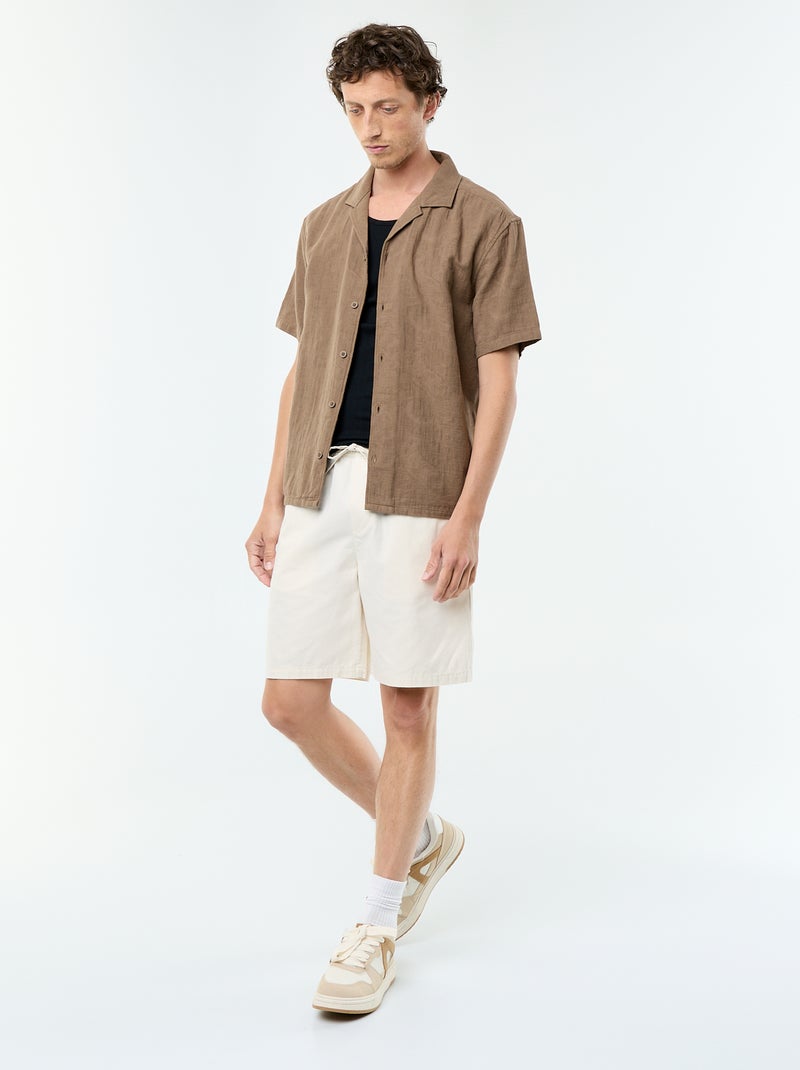 Chemise à manches courtes en maille fantaisie Marron - Kiabi