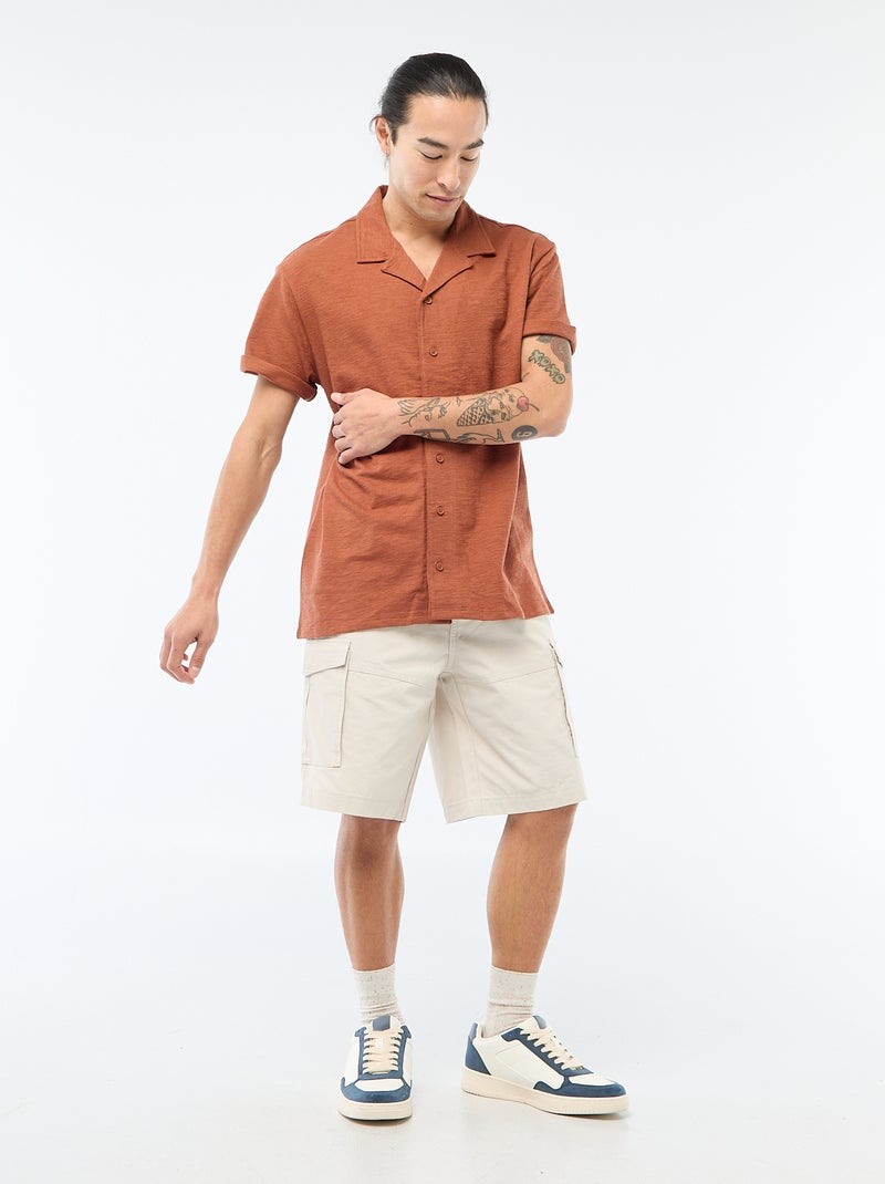 Chemise à manches courtes en maille Marron - Kiabi