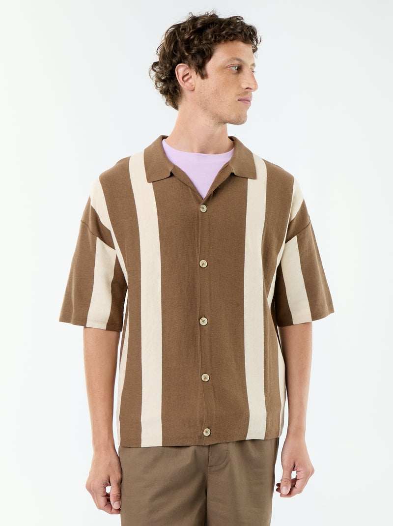 Chemise à manches courtes en maille Marron - Kiabi