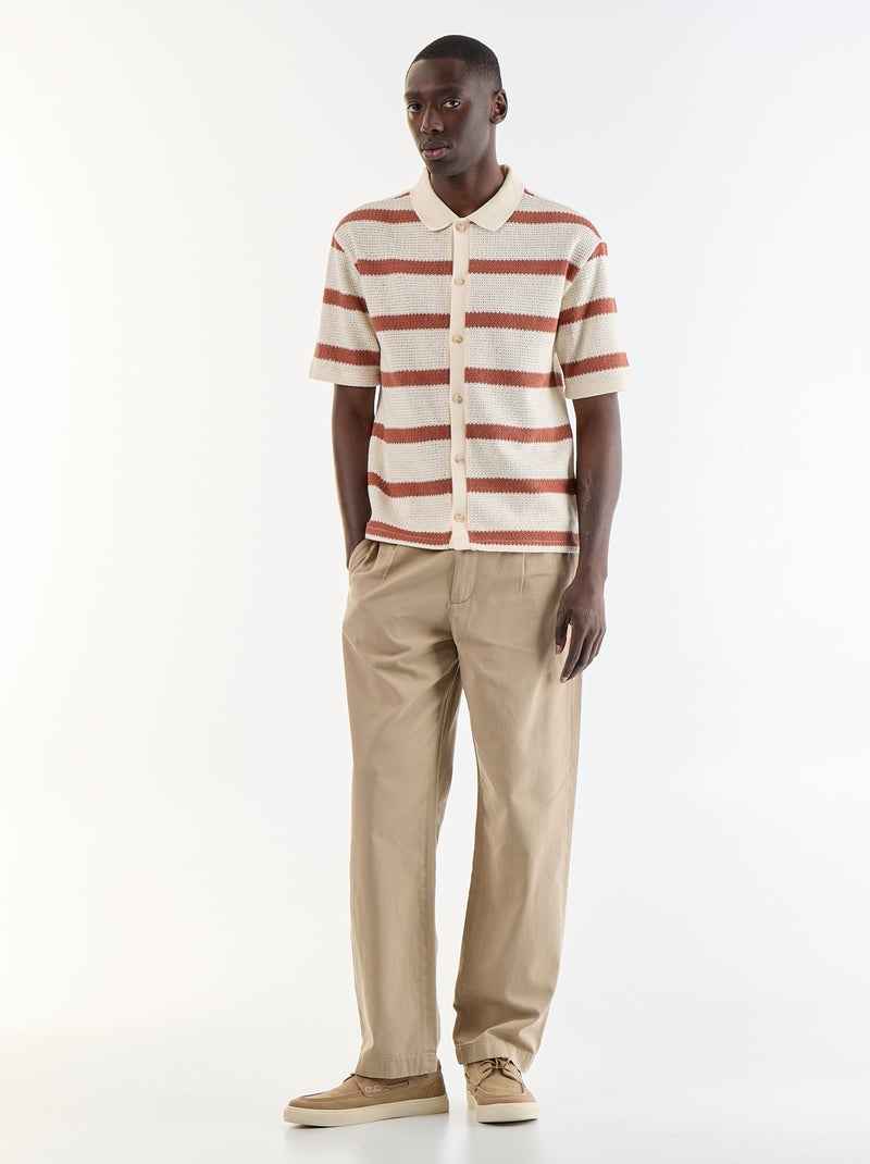 Chemise à manches courtes en matière ajourée Beige - Kiabi