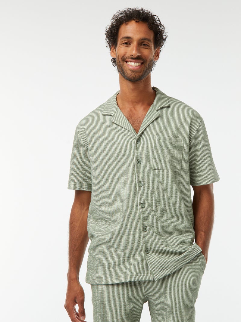 Chemise à manches courtes en matière type crépon Vert - Kiabi