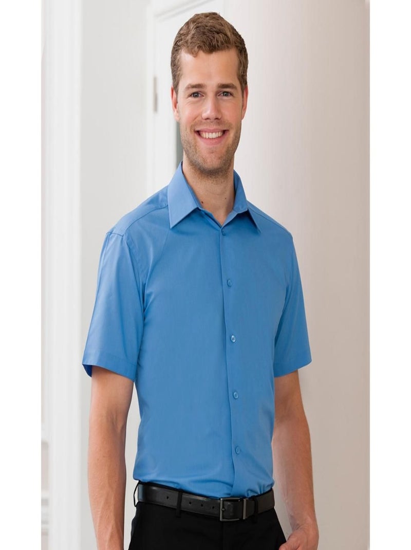 Chemise à manches courtes en popeline Russell Collection pour homme Bleu clair - Kiabi