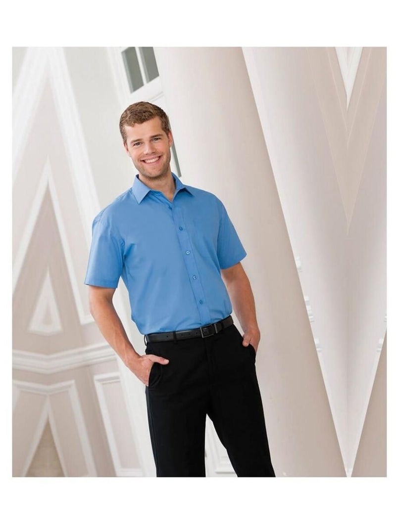 Chemise à manches courtes en popeline Russell Collection pour homme Bleu clair - Kiabi